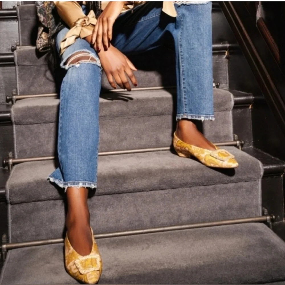 Sam Edelman Janina Yellow Metallic Gold Floral Brocade Embellished Flats 10 - Picture 14 of 14